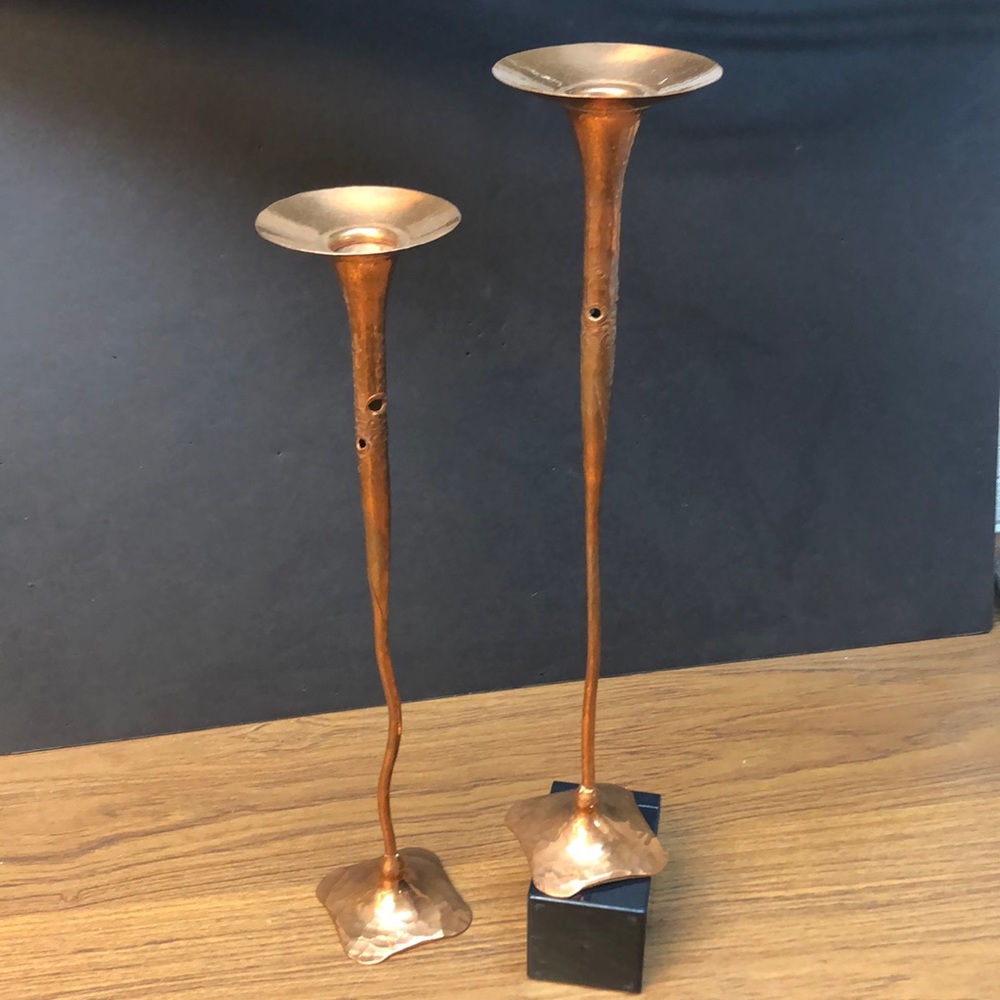 Hessel Studios 17” Hammered Copper Candlesticks “ Moon of Luna” Pair (set of 2)